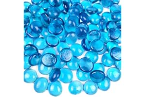 G&S homedeko 100Pcs Glass Pebbles,500g Sea Blue Flat Marble Beads,Decorative Stones for Vases,Aquarium Gravel,Art Craft,Flowerpot,Landscaping & Home Decor
