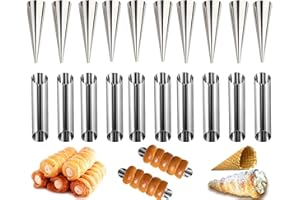 AMZMUKAUP 20 Pz Cannoli Tubi Set, Cannoli Form tubi Cream Roll Mold Acciaio Inox Antiaderente Coni Baking Mold Croissant Stampi Pasticceria per Torte Pane Cream Horn Roll Mold
