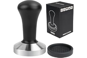Ezebesta 58mm Tamper Prensador de Café Mango de Aluminio Negro y Acero Inoxidable 304 Prensa para Cafe con Embalaje Exquisito