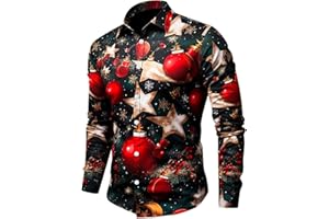 C'EST TT Herren Hemd, Herren Weihnachts Freizeithemd 3D Druck Hemd Weihnachten Freizeithemd Weihnachten Funky Hemd Christmas Shirt Slim Fit Weihnachts Shirt für Herren Langarmhemd