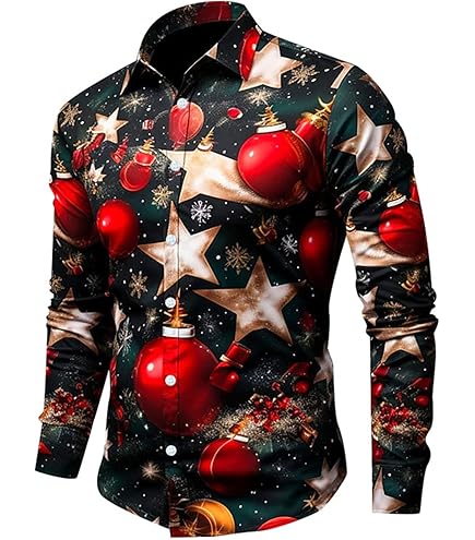 Chemise Noel Homme Rouge Manches Longues Chemise Disco Slim