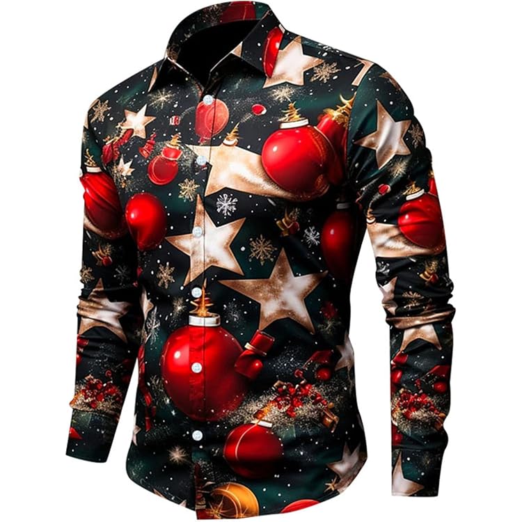 Chemise Homme Noël Manches Longues - Imprimé Bonhomme De Neige, Père Noël | Taille Grande Slim Fit Tissu Doux Fêtes