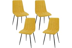 JIJIAN Set di 4 Sedie da Pranzo, Sedie Imbottite con Tessuto di Lino e Gambe in Metallo Nero, Design a Righe, per Sala da Pranzo, Soggiorno, Camera da Letto, Cucina, Soggiorno, Reception