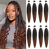 20 Inch 8 Packs Pre Stretched Braiding Hair Ombre Brown Pre Stretched Braiding Professional Synthetic Prestretched Crochet Braids Hair Extension Hot Water Setting Yaki Texture T30#