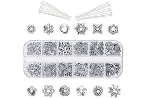 Aweisile 560 Pezzi Coppette Copriperla Perline Chiodini Spille Accessori Pendenti in Argento Tibetano Perline Distanziali per Creazione Gioielli Bigiotteria Collane Pendenti