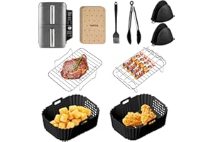 ‎FJNATINH FJNATINH Airfryer Zubehör für Ninja Double Stack XL SL400EU 9,5L,Reusable Ninja Airfryer AccessoriesMit Bürste, 100pcs Ölpapier, Handclip, Lebensmittelclip