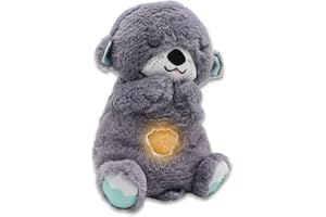 PMCIPY Schlummer Otter Kuscheltier mit Atembewegung und Musik,Schlummerotter Spieluhr aus Plüsch,Schlummer-Otter Kuscheltier,Neugeborenes Geschenk (Gray)