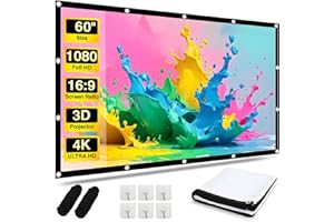 Projector Screen 60 Inch, Andthere 16:9 HD Foldable Portable Outdoor Projector Screen for Garden Bedroom Camping Tent Cinema, Anti-Crease Movie Projection Screens for Indoor Home Office Theater