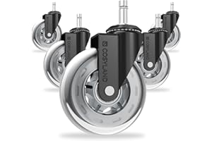 COSYLAND Bürostuhl Rollen 10mm x 22 mm - 5er Set Rollen für Bürostühle - Super Leise und Weiche für Hartböden, Parkett, Teppich, Laminat, Keine Bodenschutzmatte Nötig, Grau