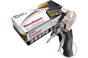 Safe Health Gants jetables en Nitrile taille L Noir, Résistants Épais 4,5 Mil, boîte de 100, sans poudre sans latex, alimentaire cuisine tatouage travail mécanique auto