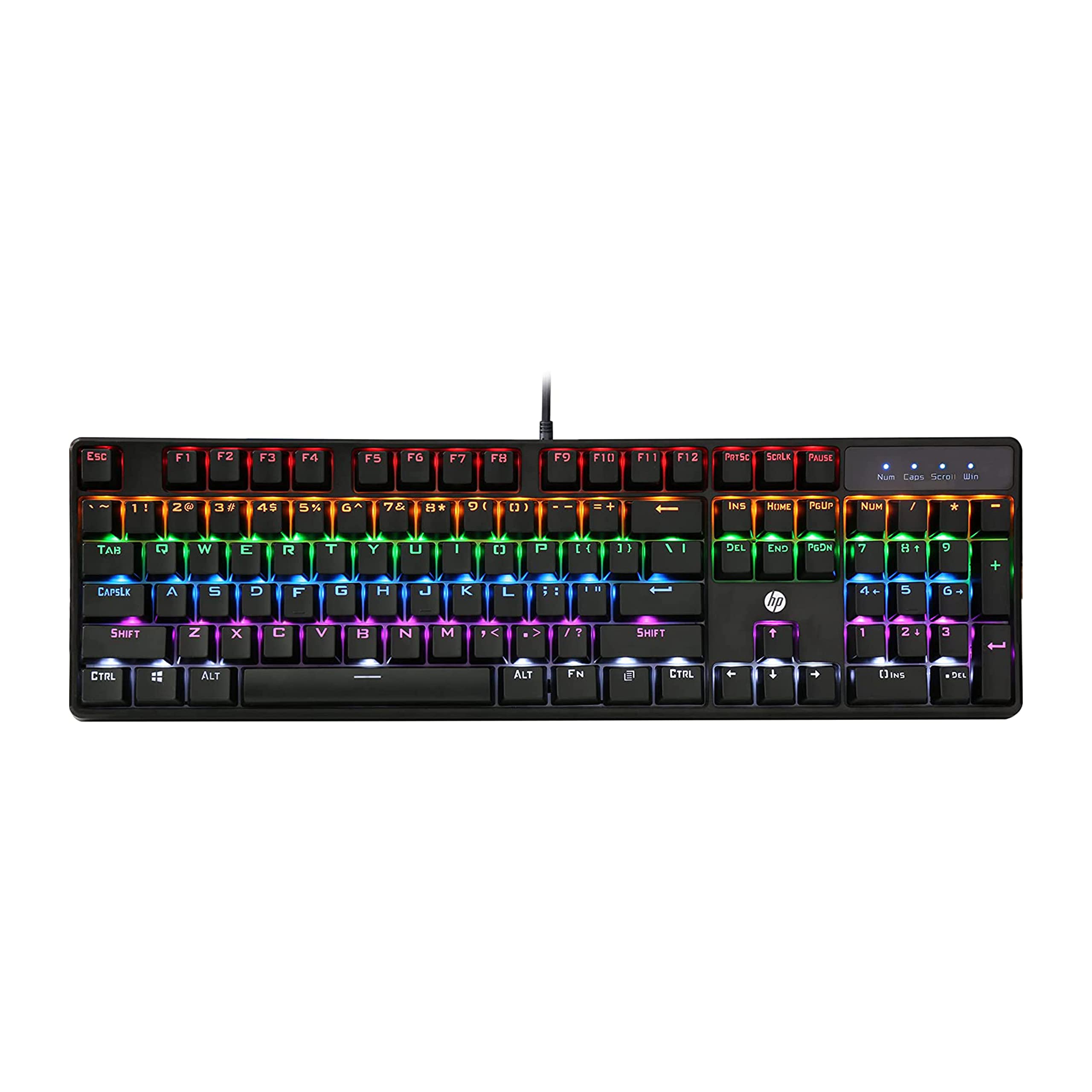 HP GK320 Wired Full Size RGB Backlight Mechanical Gaming Keyboard, 4 LED Indicators, Mechanical Switches, Double Injection Ke