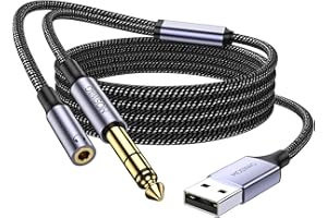 MOSWAG Kabel audio 6,35 mm na USB, 4/1 męski na USB A do nagrywania słuchania z odtwarzaniem nylonowy pleciony kabel instrumentu muzycznego do nagrywania muzyki, słuchania, śpiewania