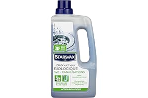 STARWAX - Déboucheur Biologique pour WC et Canalisations - Sans soude - Sans acide - Idéal écoulement lent - Compatible broyeurs et fosses septiques - Fabrication française - Action biologique