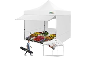 COBIZI Tente-baldaquin Pop-up de 3 x 3 m avec auvent et parois latérales, très résistante Commerciale de 3 x 3 m, imperméable instantanée, Pare-Soleil UPF 50+, pour extérieur, fêtes, marchés (Blanc)