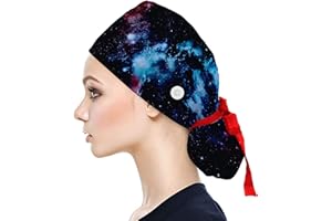 XSYU Peeling Kappe FüR Arzt Verstellbar Kopfhauben Peeling Kappe FüR Arzt Zahnarzt Krankenschwester Medizinische Hat Op-Haube Kappe Bedruckte FüLlig Turban Hut Mit SchweißBand Und Tasten