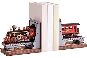 ROBOTIME Book Nook Book Ends Kits Century Train, DIY Booknook 3D Wooden Puzzle Model Kit Bookend Bookshelf Decoration Gifts for Adults and Kids