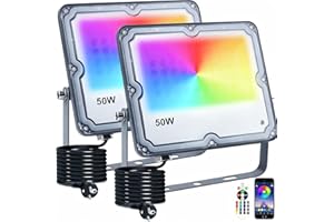 Indmird Projecteur LED RGB Exterieur 50W Projecteurs Led Exterieur IP66 Etanche Projecteur Leds Couleur 16 Couleurs 4 Modes avec APP Control Spot led extérieur Pour le Jardin, le Festival et Noël