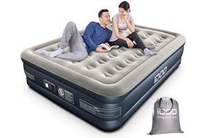iDOO King Inflatable Mattress, Air Bed with Built-in Electric Pump, Double Queen Size Blow Up Mattress, 3 Mins Self-Inflation/Deflation Airbed, Guest Air Mattress for Home Camping Travel 203x152x46cm