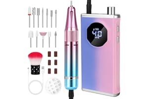 BOMOYA 40000RMP Rechargeable Electric Nail Drill, Professional Nail Drill Machine with 12 Drill Bits,3,000mAh Electric Nail Drills,Low Noise and Heat Nail Drill for Nails Manicure Pedicure