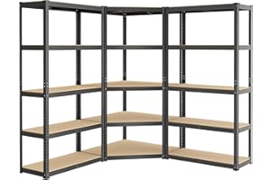 ‎SONGMICS SONGMICS Eckregal-Set 5 Ebenen, Schwerlastregal, Metall, Lagerregal für Garage, Abstellraum, Kellerregal, bis 2625 kg belastbar, tintenschwarz-naturbeige GLR070B03