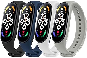 Tobfit 4 Piezas Correa Compatible con Xiaomi Mi Band 7 para Mujer Hombre, Pulsera de Silicona Clásica, Correas de Tamaño Ajustable, Pulseras de Repuesto Sport Comfort para Xiaomi Mi Smart Band 7