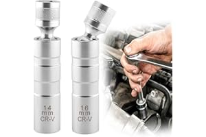 TOKSEO Clé à Bougie d'allumage 14 mm et 16 mm, 2 pièces Clé à Bougie Magnétique Universelle, Jeu de clés à Bougie Rotatives, Douille Bougie pour Réparation de Voiture