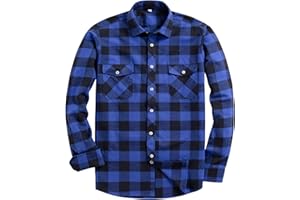 siliteelon Flannel Shirt Checked Shirt for Men Plaid Shirt Cotton Lumberjack Regular Fit Men's Long Sleeve