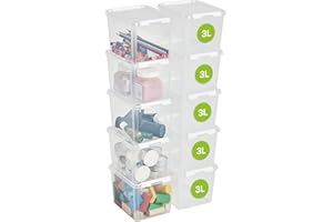 SmartStore cajas de almacenamiento de plástico pequeñas de 3L con tapas - Juego de 10 - Apilables y encajables - Garantía de 10 Años - Seguras para Alimentos- Cierre con Clips L21 x An17 x Al15 cm