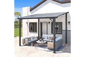 U-MAX 2.4m x 3m Aluminium Gazebo,Wall-Mounted Awning Gazebo，Lean to Pergola,Hardtop Roof Heavy Duty Metal Pergola for Outdoor Garden