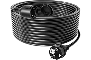VELPAX Rallonge Electrique Extérieure 30m, Câble de Rallongue 30m avec Capuchon de Protection - IP44 extérieur, Section 3G1,5 mm², Limite de Charge 16A/250V, Contact de Protection pour intérieur & extérieur