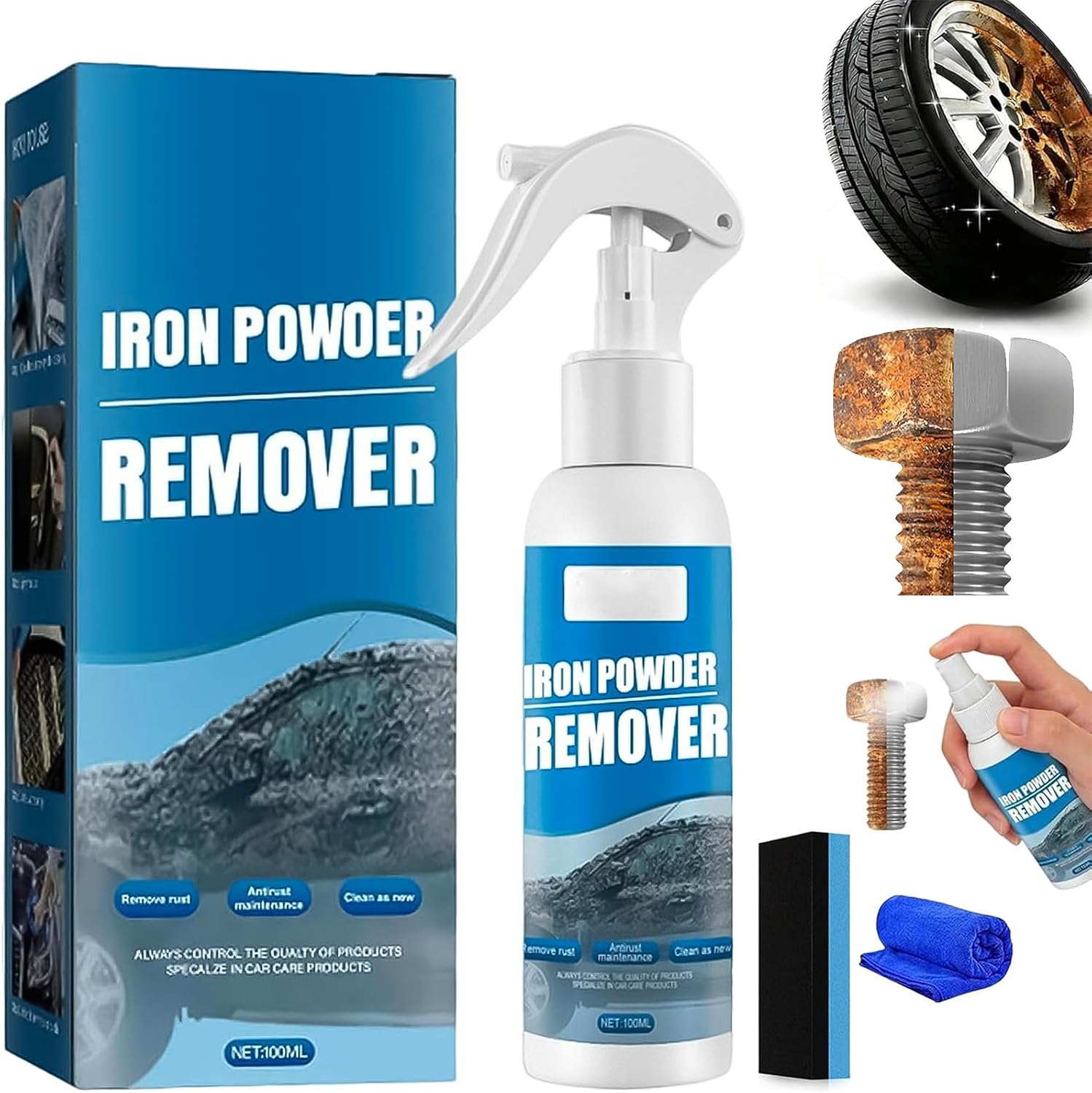 Multi-Functional Quick-Acting Rust Removal Spray, Portable Rust Remover Spray for Metal, Iron Powder Remover Sprays, Fast-Acting Formula & Easy Application, for Cars Metal Surfaces (100ml*1pc)