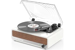 Udreamer Platine Vinyle Bluetooth Tourne Disque Support USB Aux entrée RCA Ligne de Sortie 3 Vitesses Drive Ceinture Arrêt Automatique Miroir Design Blanc