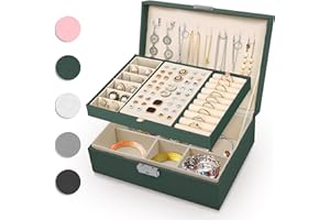 Eucomir Porta Gioielli Donna, Porta Gioielli da Viaggio Grande Gioielli Scatola Organizer 2 Strati Porta Gioielli Bambina in Pelle PU per Anelli Bracciali Orecchini Collane,Verde