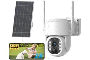 JUFLSKY Solar Security Camera Outdoor Wireless, 2K Home 360° Built-in Battery Operated CCTV Surveillance Cam, 2.4G/5G WiFi & PIR Motion Detection & 2-Way Audio Colour & Night Vision