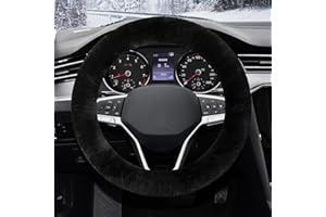 JKITNHJOT Winter Lenkradbezug, 37-39cm Universal Auto Lenkradabdeckung, Plüsch Lenkradbezug, Teleskop Lenkrad Lenkradhülle weich bequem Steering Lenkradschoner (Schwarz)