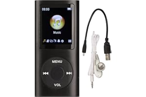 ASHATA Lecteur MP3 64G, Lecteur de Musique MP3 à écran de 1,8 Pouces pour Les études Sportives, Prise en Charge MP3 WMA FLAC Ape AAC OGG et ACELP, écouteurs Inclus (Le Noir)