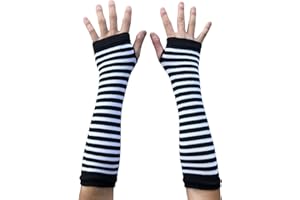 AUSUAYA Rękawiczki w paski długie bez palców, damskie zimowe dzianinowe ocieplacze na ramiona do punk rocka i cosplay gotycka impreza halloweenowa GB-WM-S-G5