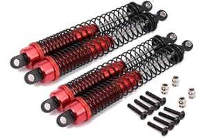 RCAWD Aluminium-RC-Stoßdämpfer-Dämpfer, 130 mm, Öl, verstellbar für RC Auto 1/10 Crawler Truck, verbesserte Hop-Up-Teile, HPI HSP Traxxas Losi Axial Tamiya Redcat Himoto Losi, 4 Stück/Set (rot)