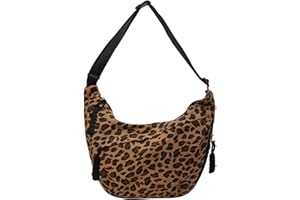 AIYJWXINP Leopard Halbmond Umhängetasche Damen Nylon Crossbody Bag Damen Große Leopardenmuster Hobo Tasche Halfmoon Taschen Leo Moon Bag Handtasche Verstellbarer Schultergurt for Women