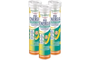 Equilibra Integratori Alimentari, Più Energia, Integratore per il Benessere Vitaminico, con Vitamine Gruppo B, Vitamina C, Vitamina E, Biotina, Gusto Agrumi, 3 Pezzi da 20 Compresse Effervescenti