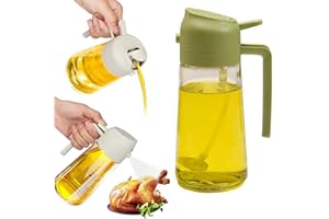 YXRRVING Spruzzatore e dispenser per olio in vetro 2 in 1, 470 ml, dispenser per olio e aceto, dispenser per olio d'oliva con ugello premium, bottiglia spray per cucina, friggitrice ad aria e barbecue