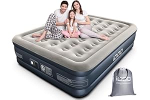 iDOO Inflatable Air Mattress, King Size Airbed, Air Bed, Blow Up Mattress Double with Built-in Pump, 3 Mins Self Inflating Portable Inflatable Bed for Home Guest Camping Travel 203x152x38cm