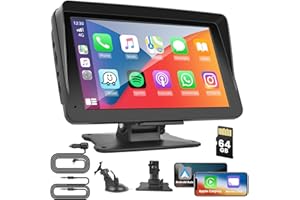 HIKITY [64G TF Card]Portable Wireless Apple CarPlay Android Auto Screen, Sat Nav with BT 5.0 7 inch CarPlay Car Stereo Screen for Car, Car Audio Receivers GPS Airplay Mirror Link AUX/FM Voice Control
