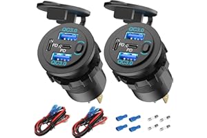 HAPYTRIP 2 Pack 78W 12V USB-Steckdose Auto-Ladegerät, Superschnell Zweifach PD3.0 & QC3.0 Mehrere USB-Anschlüsse für Auto, Zigarettenanzünder-Ersatz 12-Volt-Steckdose Wasserdicht für Marine Boot Motorrad