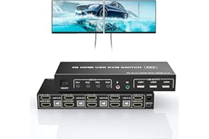 RYTAKI PRO HDMI Dual Monitor KVM Switch 4 Port pour 4 PC, Prend en Charge EDID, HDMI 4K 60 Hz pour 4 PC 2 Moniteurs avec Sortie Microphone Audio et 3 Ports USB, ommutateur de souris clavier moniteur PC pour 4 PC