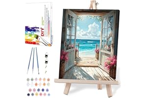 MRNSIET Landscape Paint by Numbers Kit for Adults with Framed Canvas,Scenery Beach Digital Oil Painting Kit for Beginners,DIY Acrylic Paint by Number Kits with Wooden Easel for Home Wall Decor 12X16 Inch.