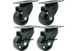 FactorDuty FactorDuty 4 All Black Metal Swivel Plate Caster Wheels w/Brake Lock Heavy Duty High-Gauge Steel (2" Combo)