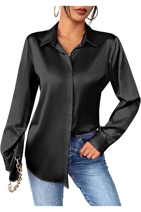 Camicia Donna In Seta Mulbery - Maniche Lunghe, Colletto Quadrato, Per Primavera E Autunno, Stile OL