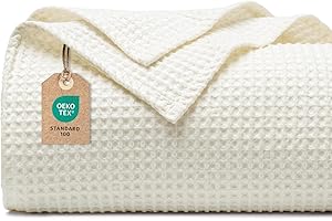 PHF 100% Baumwolle waffledecke Kuschedecke 220x240cm, leicht & atmungsaktiv, perfekt für das ganze Jahr - Oeko-TEX® Zertifiziert - Hotelwäschequalität - Ideal für Sofa Couch Bett, Creme