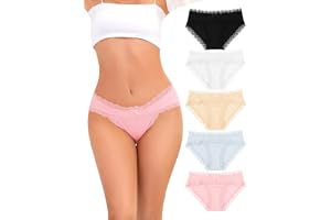 Voenxe Bomull Trosor Dam UnderkläDer Flerpack, Cotton Spets Women Underwear | 5 Pack Bikini Panties Kvinnor,Soft Comfortable Hipster Panty Multipack,No Show Bomullstrosor